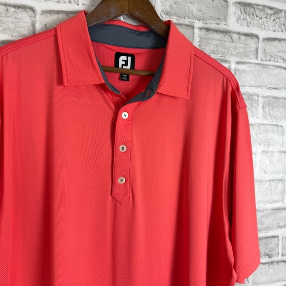 FootJoy FJ Solid Salmon Pink 4 Button Performance Golf Polo Mens 2XL Stretch - Picture 1 of 8